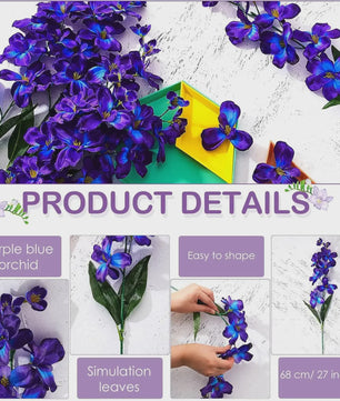10x Kunstorchidee Stelen Paarsblauw - 27 Inch Zijdebloemen voor Bruiloft & Decoratie