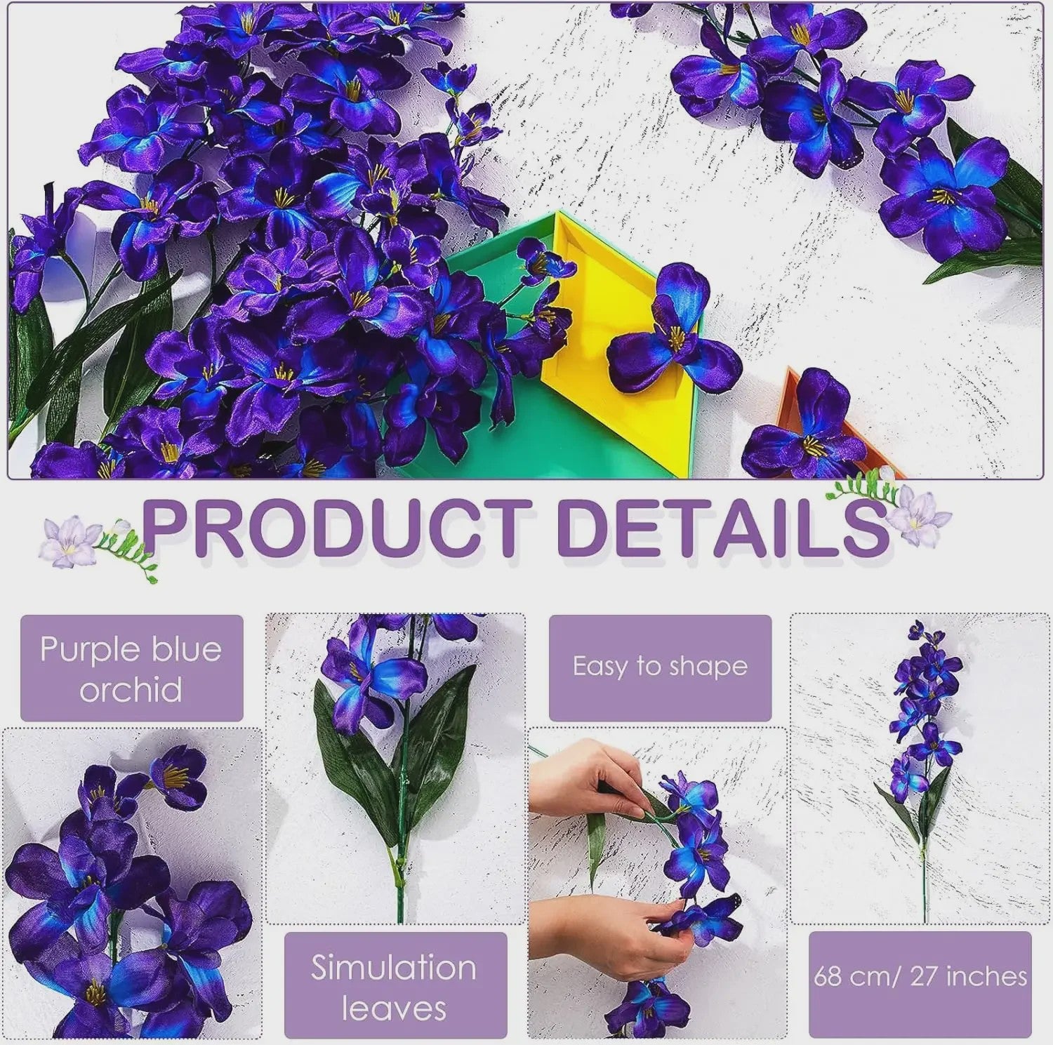 10x Kunstorchidee Stelen Paarsblauw - 27 Inch Zijdebloemen voor Bruiloft & Decoratie