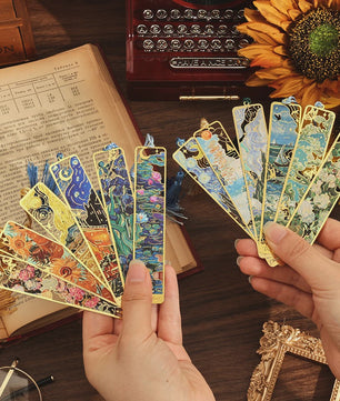Set van 12 Vintage Metalen Bladwijzers met Kwastjes - Kunstzinnige Boekenleggers