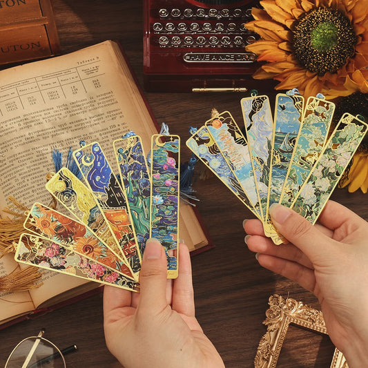 Set van 12 Vintage Metalen Bladwijzers met Kwastjes - Kunstzinnige Boekenleggers