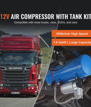 12V Luchtcompressor met Tank (3/6L) - Krachtig voor Trein Hoorn & Banden Oppompen (120psi)