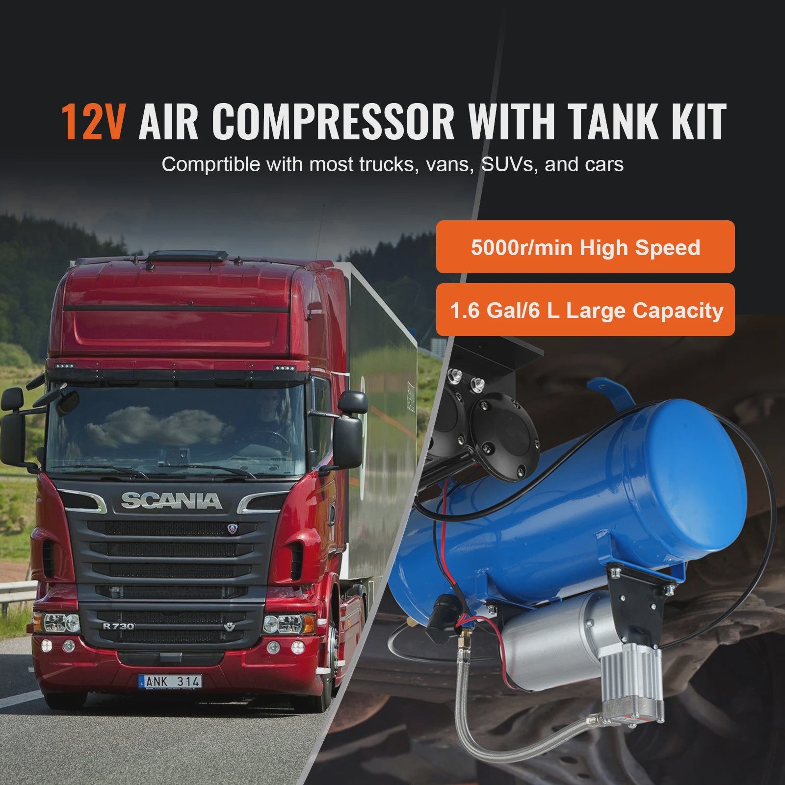 12V Luchtcompressor met Tank (3/6L) - Krachtig voor Trein Hoorn & Banden Oppompen (120psi)