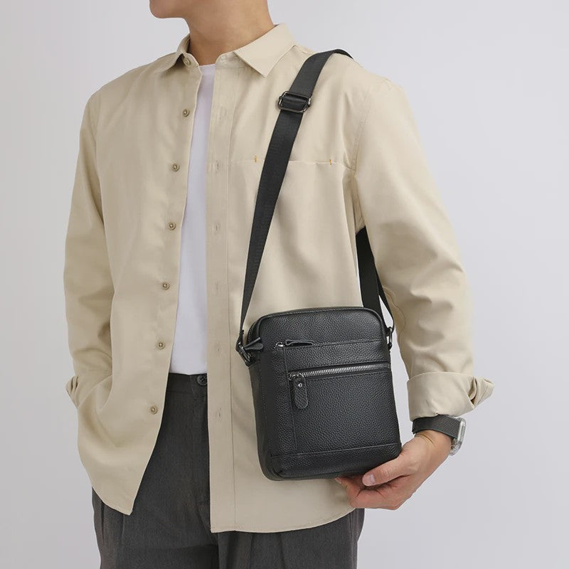 Luxe Heren Leren Schoudertas - Zakelijk & Casual, Meerdere Vakken
