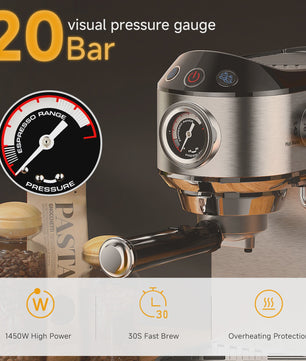 BioloMix Espressomachine 20 Bar RVS met Stoompijpje - Semi-Automatisch
