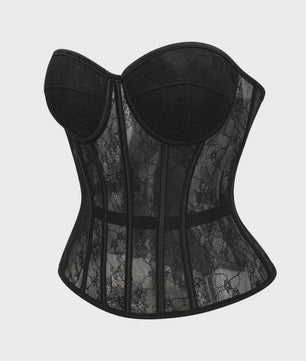 Zwarte kanten korset bustier met push-up cups en push-up effect - Lingerie en body shaper