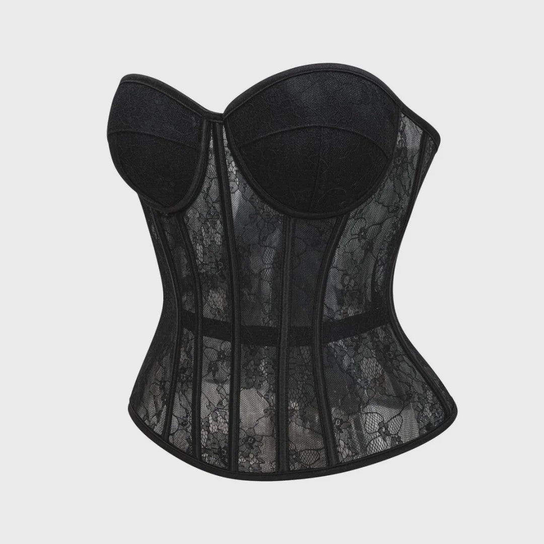 Zwarte kanten korset bustier met push-up cups en push-up effect - Lingerie en body shaper