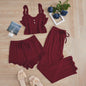 Dames 3-delige Pyjamaset met Kant - Zomer Vest, Shorts & Lange Broek