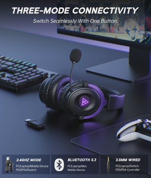 Oneodio EKSA E900 WT Gaming Headset: Draadloos 2.4G, Bluetooth, 80u Batterij & RGB