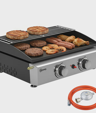 Outsunny Gas BBQ met 2 Branders, Grillplaat, Warmhoudrek en Vetopvangbak - Draagbaar