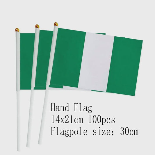 Nigeria Handvlag 14x21cm - Kleine Nigeriaanse Wapperende Vlag met Stokje