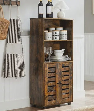 VASAGLE Hoge Kast met Slat Deuren - Boekenkast en Opbergkast in Rustiek Houtdesign