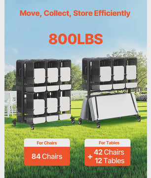 Stoelkar met Wielen | Opslag voor 84 Stoelen of 12 Tafels | 800LBS Capaciteit