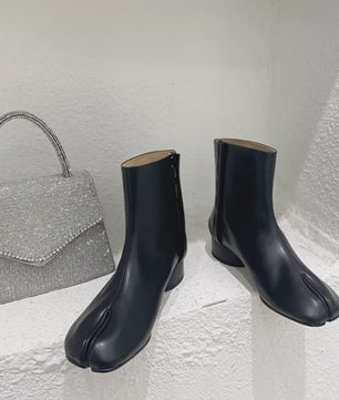 Luxe Dames Enkellaarsjes met Split Toe - Echt Leer, Lage Hak - Herfst/Winter Collectie