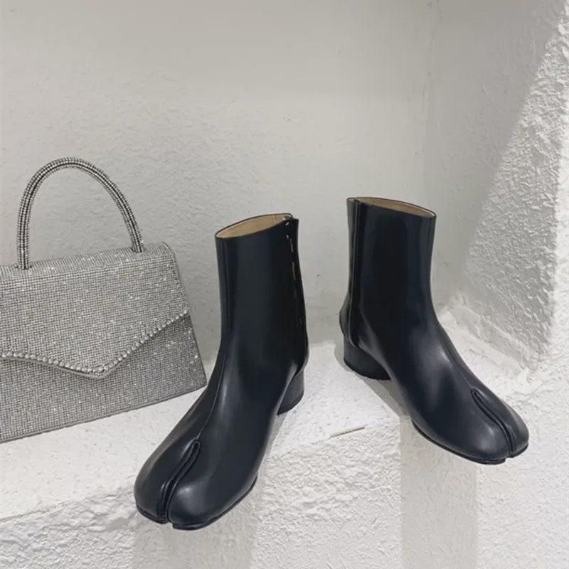 Luxe Dames Enkellaarsjes met Split Toe - Echt Leer, Lage Hak - Herfst/Winter Collectie