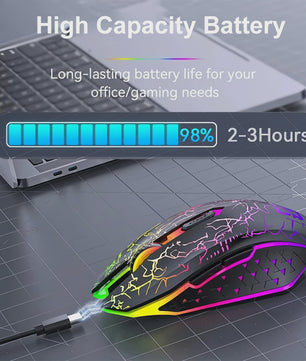 Ergonomische RGB Gaming Muis - Draadloos (2.4G & Bluetooth), Stil, 1600DPI, voor Laptop & Tablet