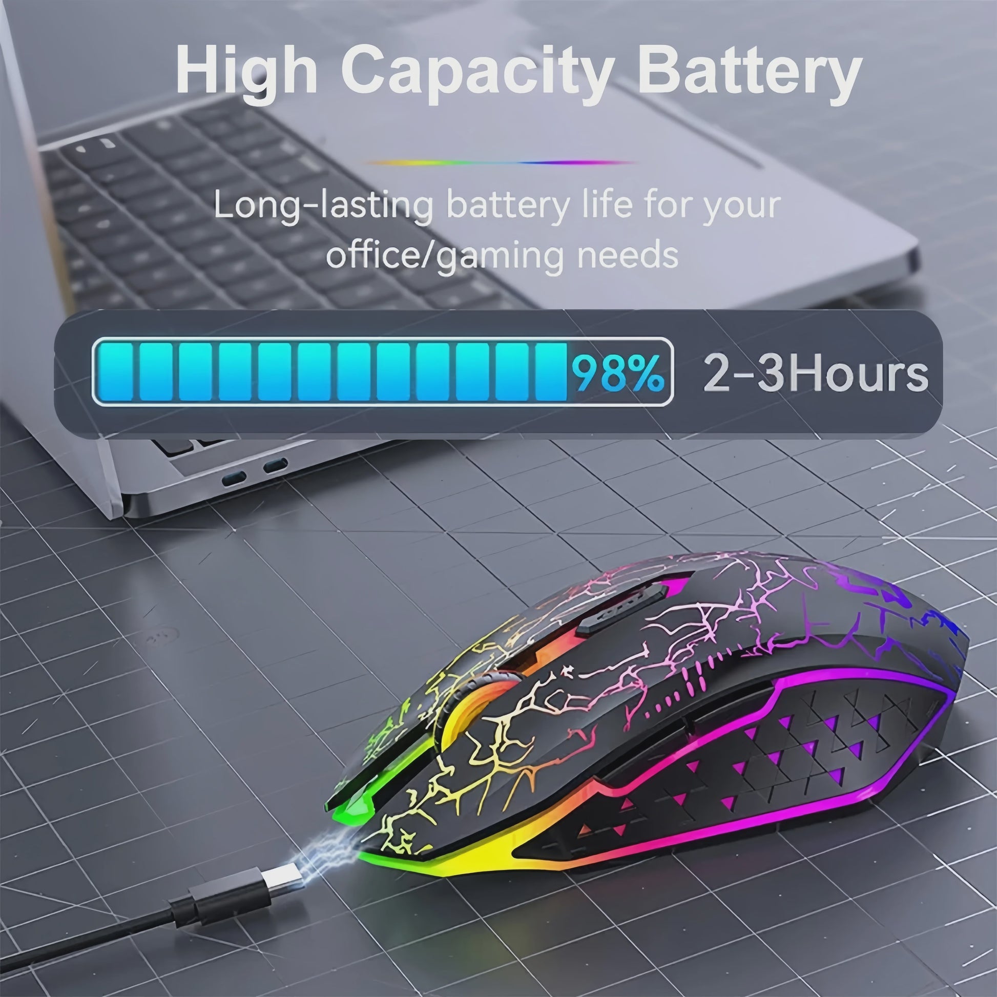 Ergonomische RGB Gaming Muis - Draadloos (2.4G & Bluetooth), Stil, 1600DPI, voor Laptop & Tablet