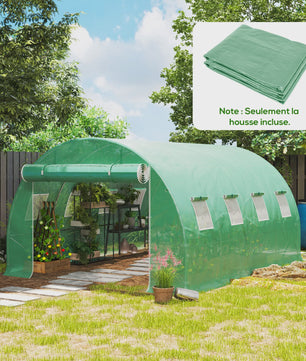Outsunny Tunnel Kas Huisje 4x3x2m - 12m² UV-bestendig, Waterdicht, 8 Ramen, Roldeur