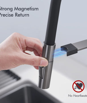 Gunmetal Keukenkraan met Uittrekbare Douche, 360° Draaibaar, Warm & Koud Water
