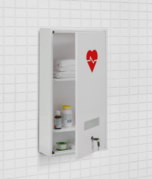 Afsluitbaar Medicijnkastje Wit met Rood Hart - 3 Vakken - Wandmontage - 60x30x12 cm