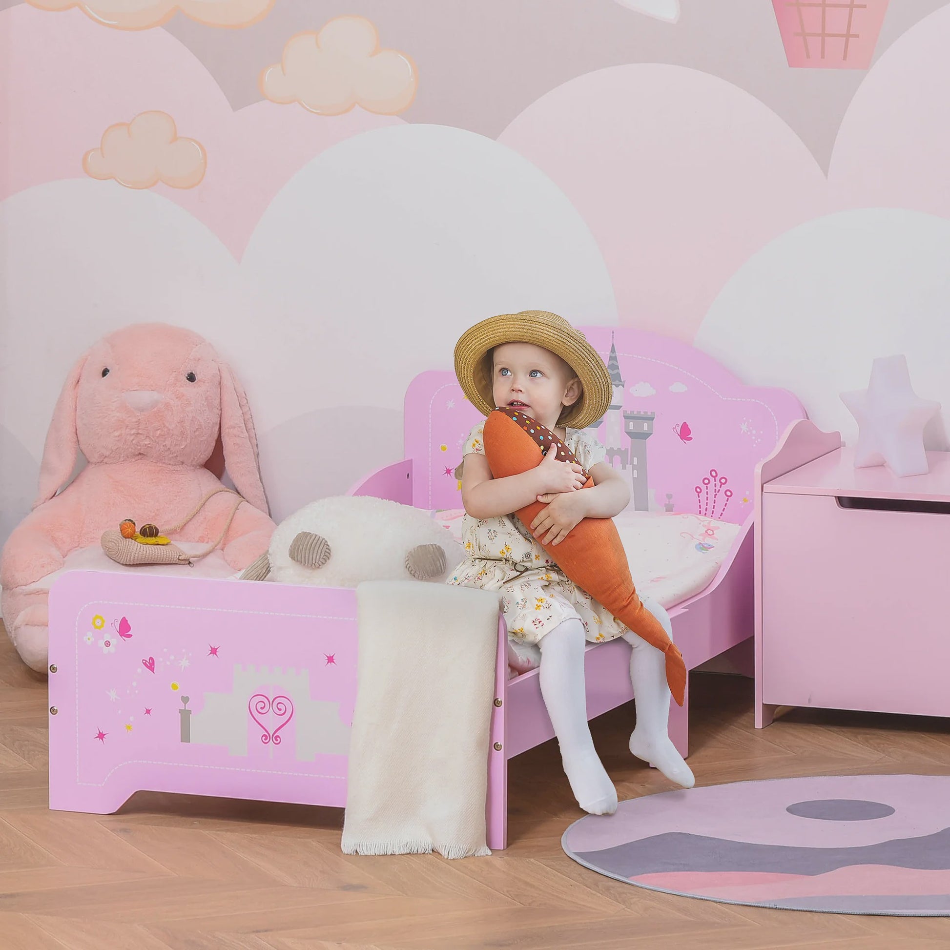 Roze Kinderbed Prinses Kasteel Design 140x70 cm met Lattenbodem - MDF