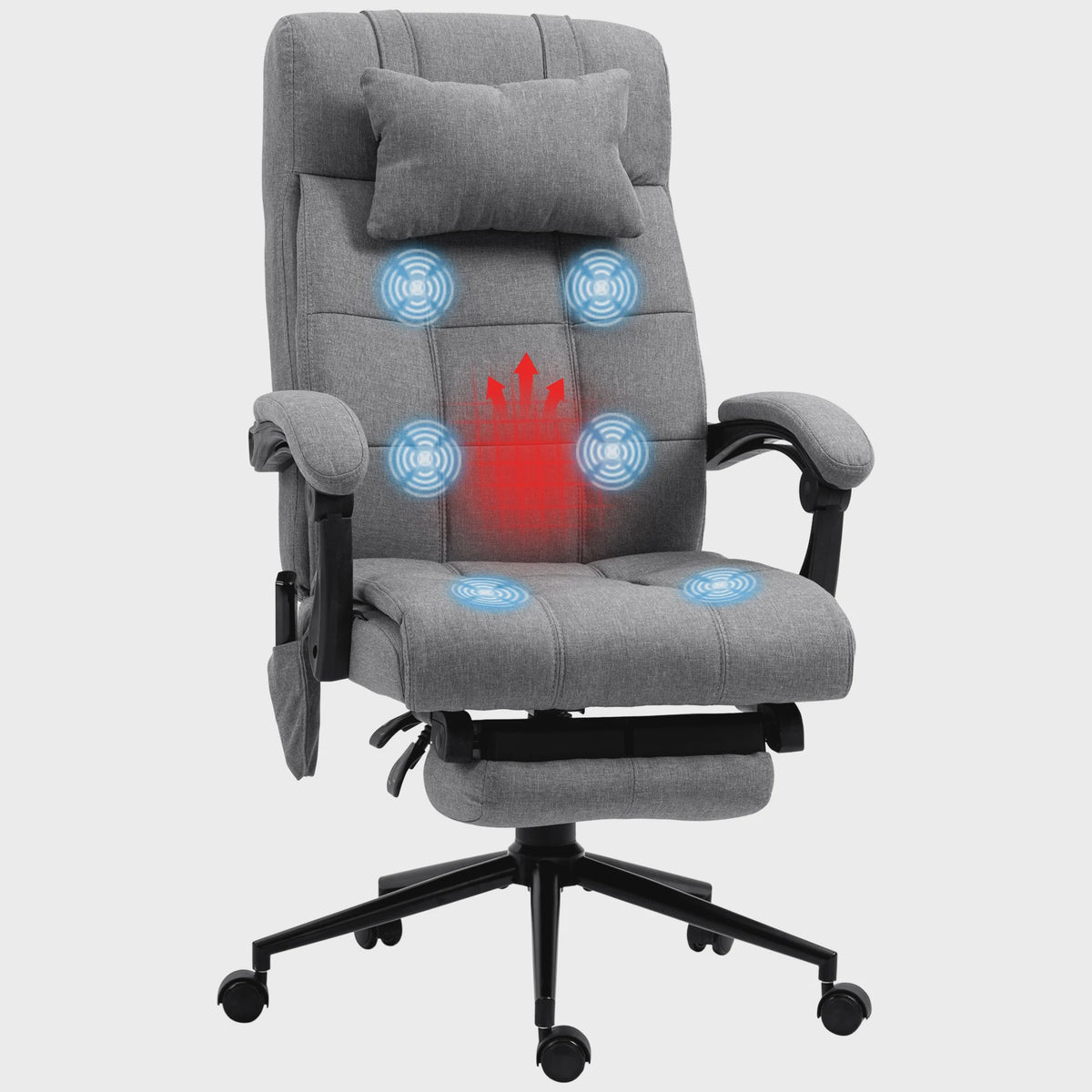 Ergonomische bureaustoel met massage, verwarming en voetensteun - Grijs