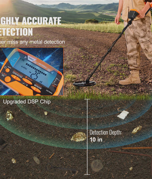 SucceBuy Metaaldetector 10" Waterdichte Spoel, LCD, 7 Modi, Verstelbaar 41"-52"