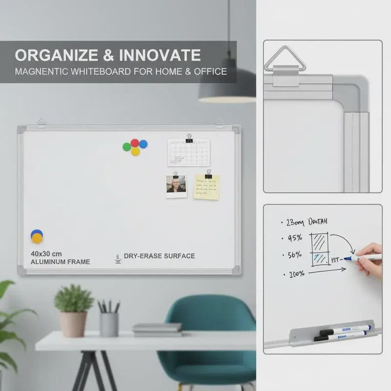 Magnetisch Whiteboard 40x30 cm met Aluminium Frame - Organiseer en Plan