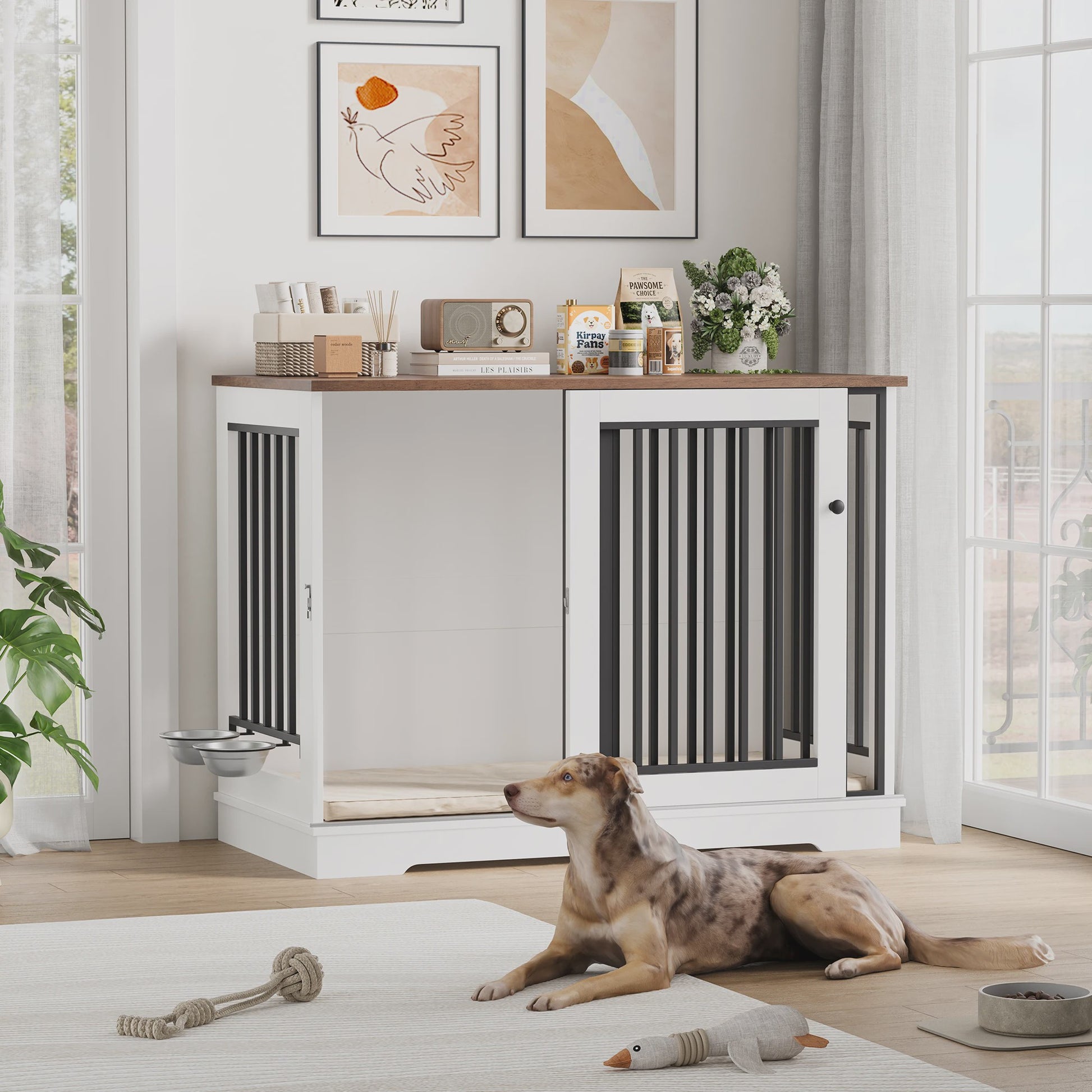 XXL Hondenbench 120cm Metaal & Hout - Stijlvolle en Ruime Hondenkooi voor Grote Honden