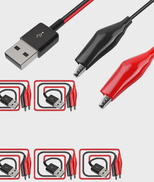 USB Type-A naar Alligator Klem Testkabel - Koperen Leidsels voor Stroomvoorziening
