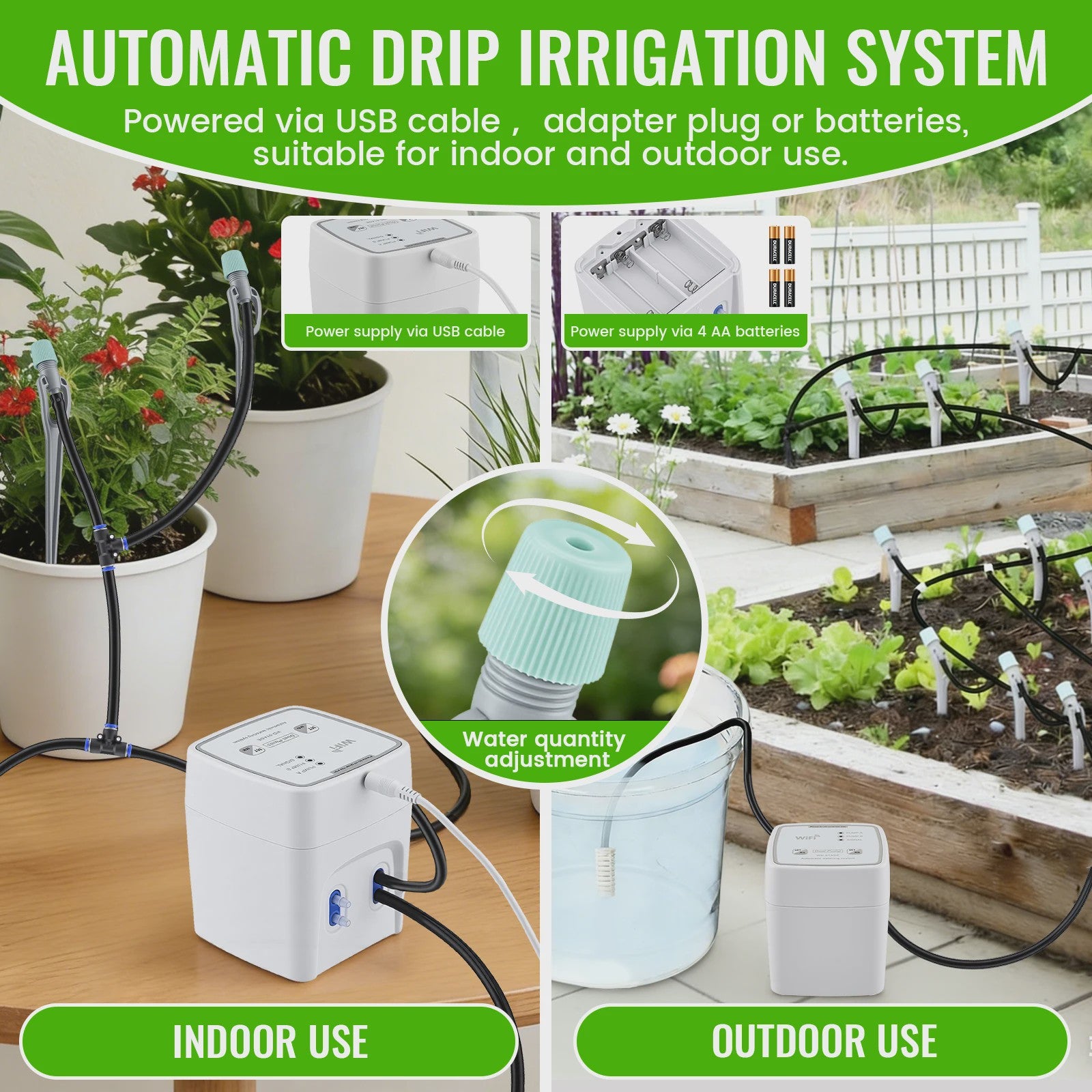 WiFi Automatic Irrigation System With Double Pump DIY Drip Irrigation Set Controlled Via App, Garden Watering System For Balcony