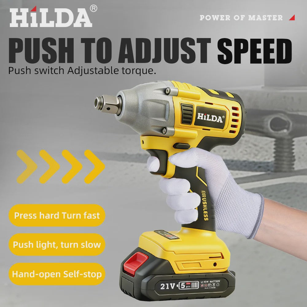 HILDA 1/2" Brushless Slagmoersleutel - 1200 Nm Krachtige Accu Klopmachine voor Banden en Steigerbouw (Compatibel met Makita)