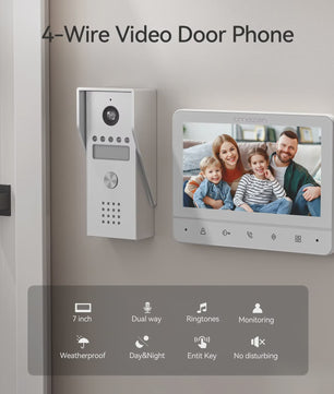 TMEZON 4-Draads Videofoon Intercom Systeem met 7" Kleurendisplay en 120° Camera