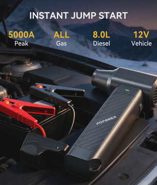 POPDEER PD-JT40 5000A Jump Starter met Turbo Ventilator, 65W Snelladen & 16000mAh Batterij