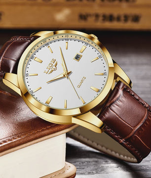 LIGE Heren Horloge Bruin Leer - Stijlvol Militair Quartz Horloge met Datum & Waterdicht