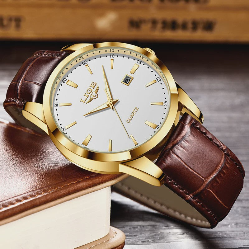 LIGE Heren Horloge Bruin Leer - Stijlvol Militair Quartz Horloge met Datum & Waterdicht