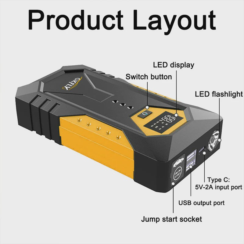 GKFLY 3000A/4000A Krachtige Jump Starter & Powerbank - Start Benzine (6.0L) & Diesel (5.0L)