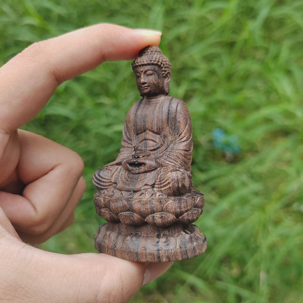 Houten Zittende Buddha Beeldje op Lotus – Zen Decoratie & Spirituele Figuur