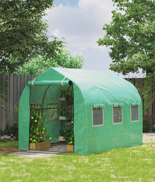 Outsunny Tunnel Kas 5,75 m² - Groen - Met Deur & 6 Rolramen - 295x195x196 cm