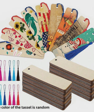 Houten Boekenleggers met Kwastjes Set - Blank & Personaliseerbaar voor Knutselen en Decoratie
