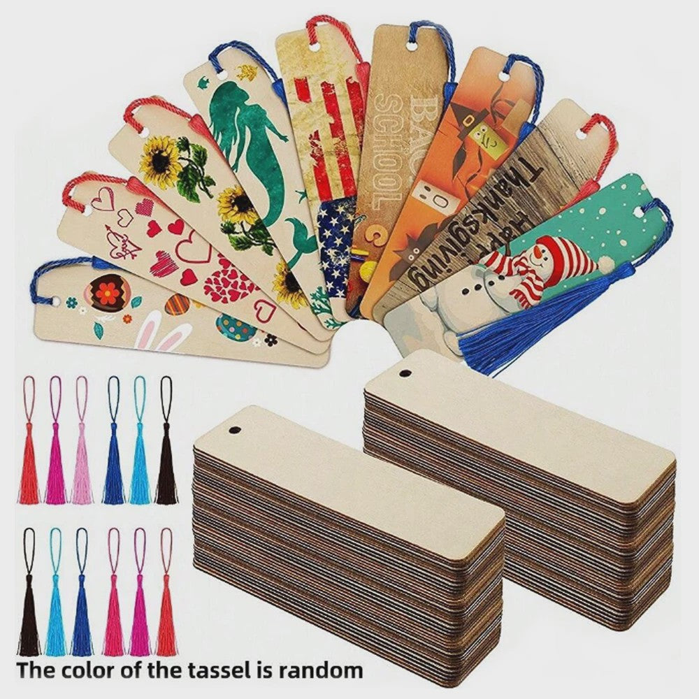 Houten Boekenleggers met Kwastjes Set - Blank & Personaliseerbaar voor Knutselen en Decoratie
