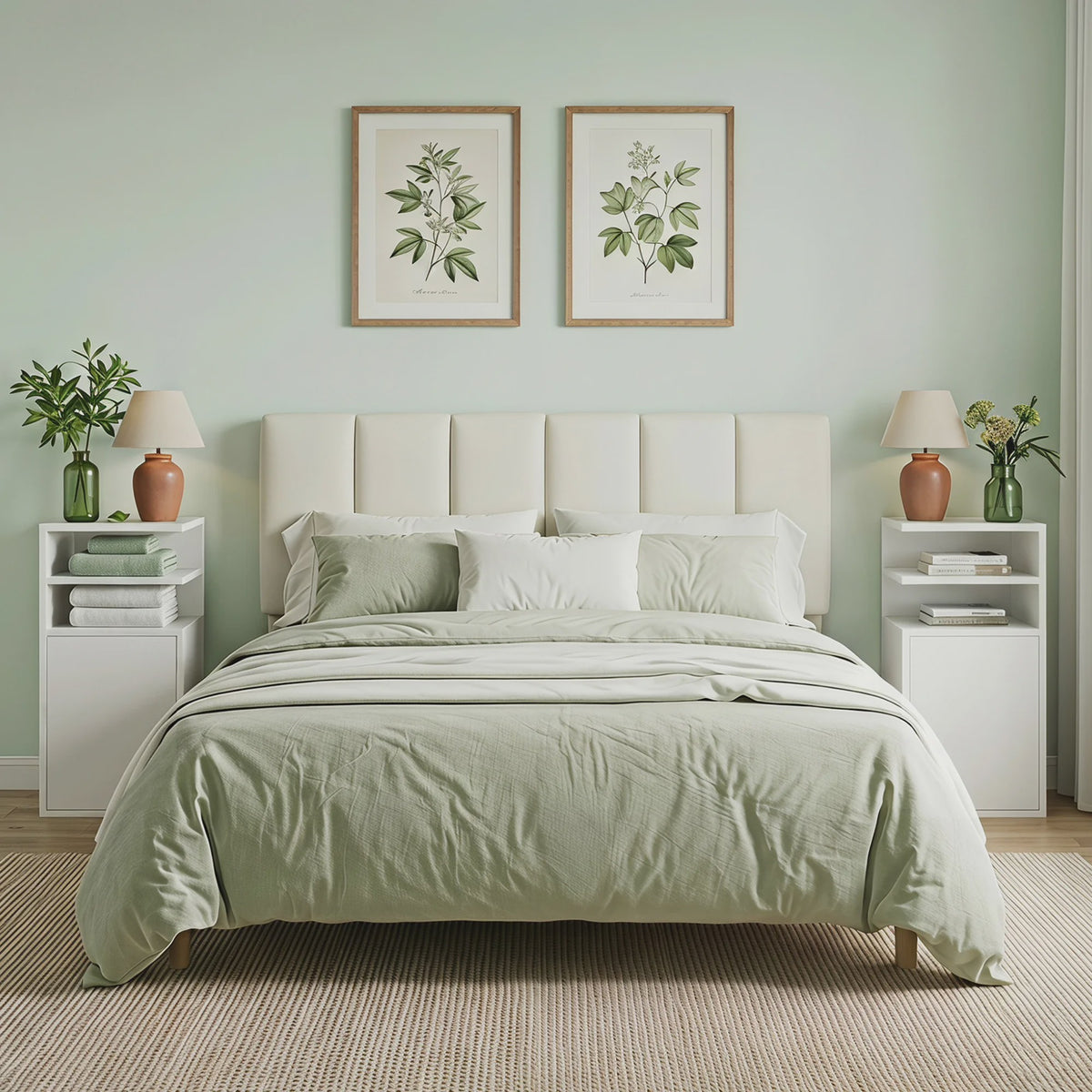 Set van 2 Witte Nachtkastjes met Deur en Open Vakken - Compact Slaapkamer Meubel 25x30x60 cm