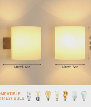 Houten Wandlamp Cilinder met Matglas en 3-kleuren LED E27 Lamp