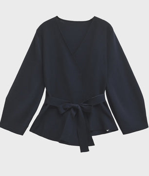 Gebreide Dames Blazer met Schouderpadden en Ceintuur - Retro V-hals