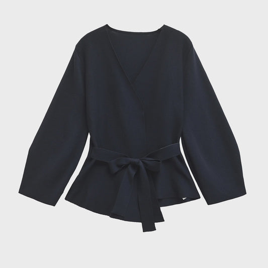 Gebreide Dames Blazer met Schouderpadden en Ceintuur - Retro V-hals