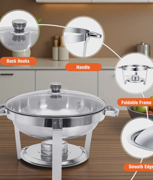RVS Buffet Chafing Dish Set (5L) - Rond, met Deksel - Ideaal voor Feesten & Buffetten