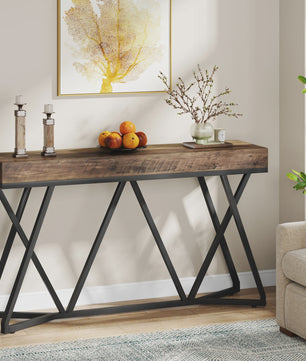 Industriële Console Tafel 140cm - Landelijke Entree Tafel met Unieke Metalen Poot