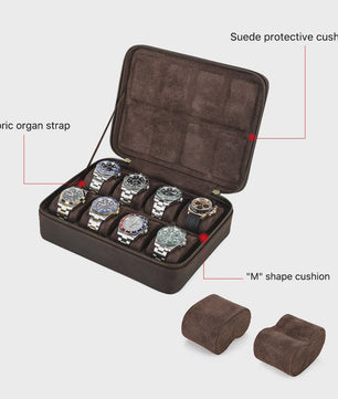 Luxe Leren Horlogedoos met 8 Vakken - Vintage Opbergkoffer voor Heren & Dames