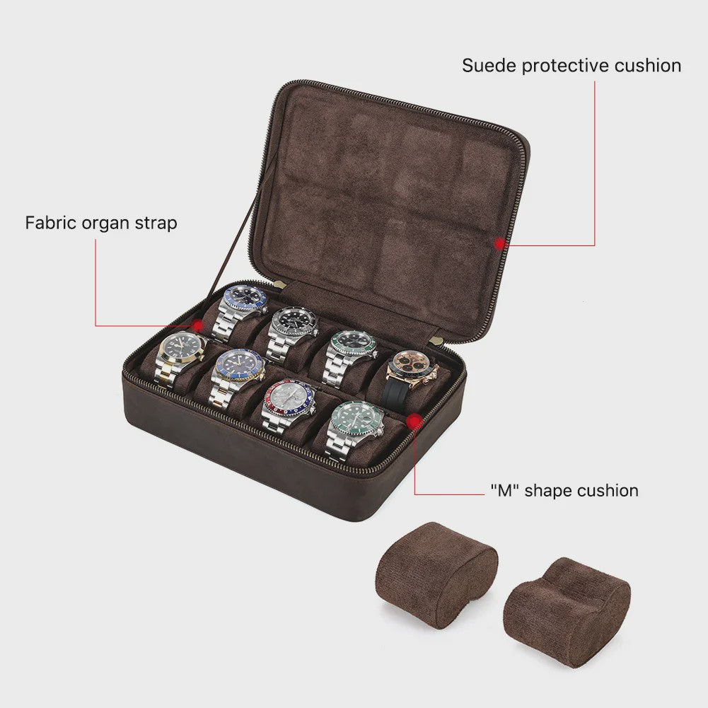 Luxe Leren Horlogedoos met 8 Vakken - Vintage Opbergkoffer voor Heren & Dames