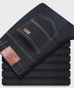 Heren Jeans | Zachte Denim Broek | Klassieke Pasvorm | Zwart & Blauw