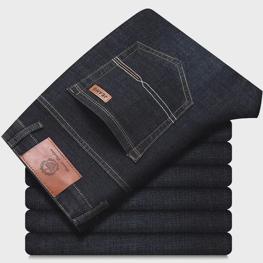 Heren Jeans | Zachte Denim Broek | Klassieke Pasvorm | Zwart & Blauw